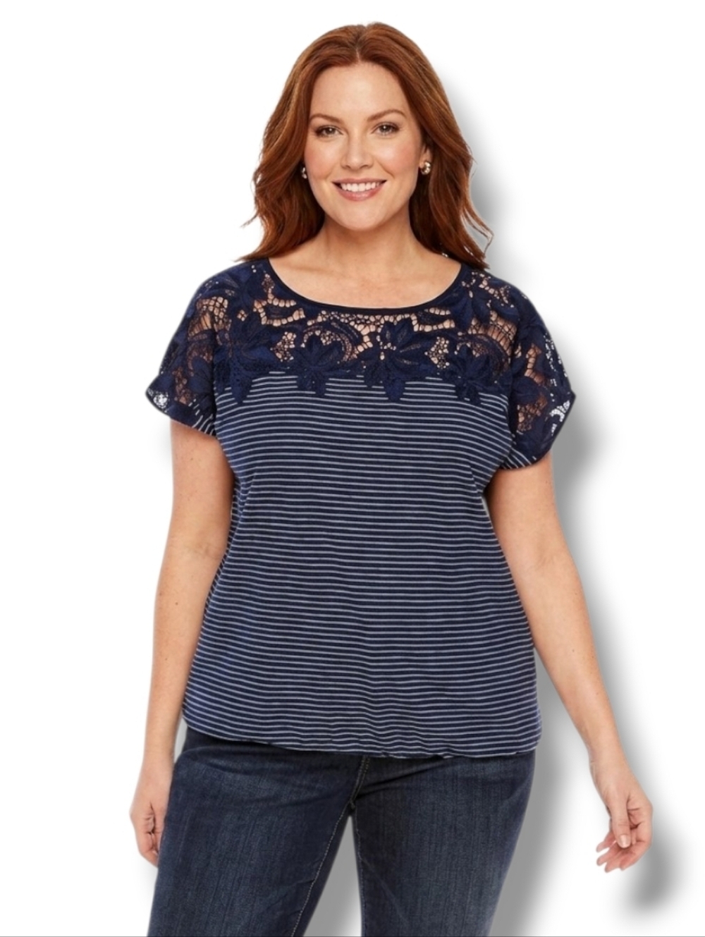 St. John’s Bay Women’s Blue Striped Lace Detail Sleeveless Top Sz Medium - Picture 8 of 8